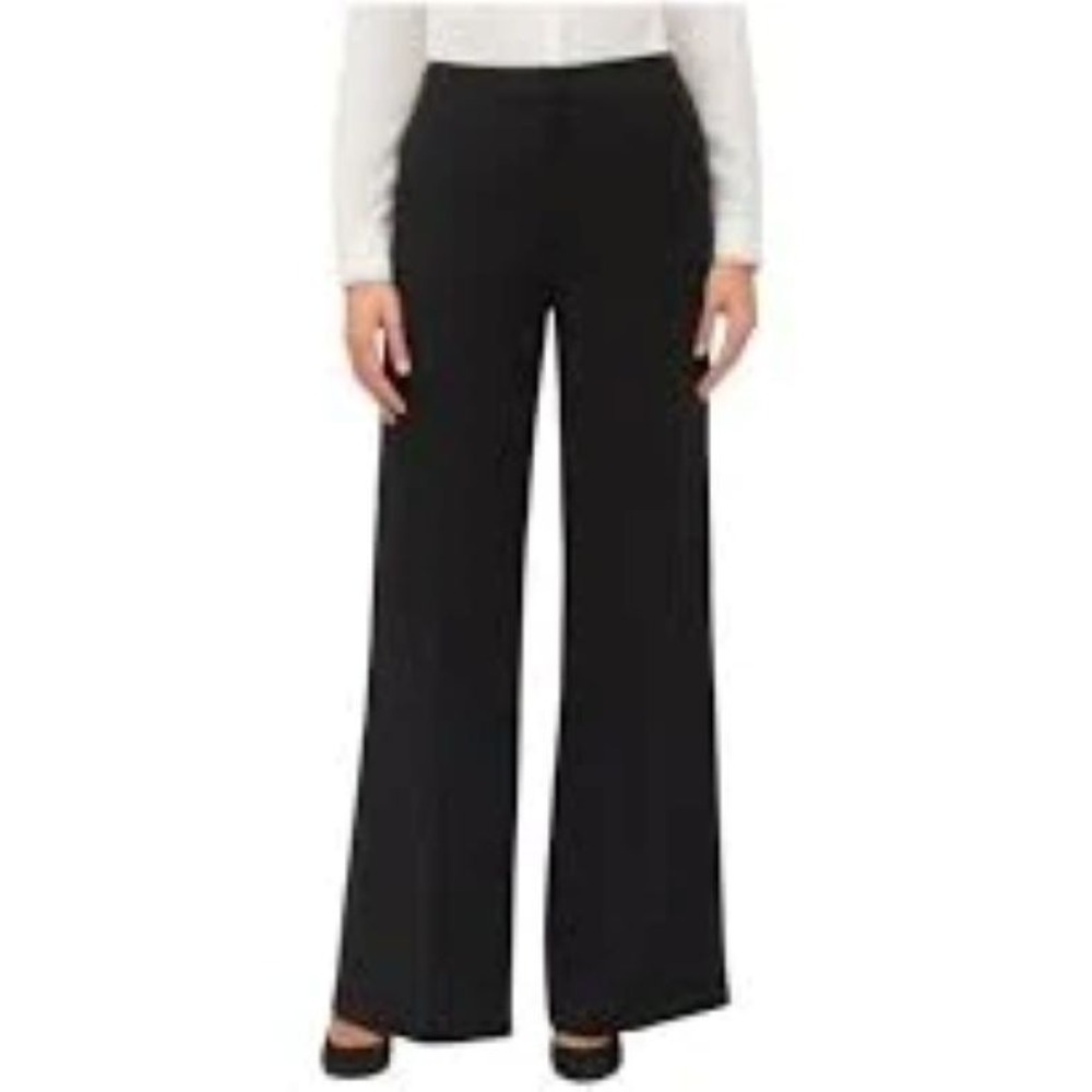 LAFAYETTE 148 sz 16 Dalton Black Wide Leg Wool Crepe Trousers Pants act 38x29